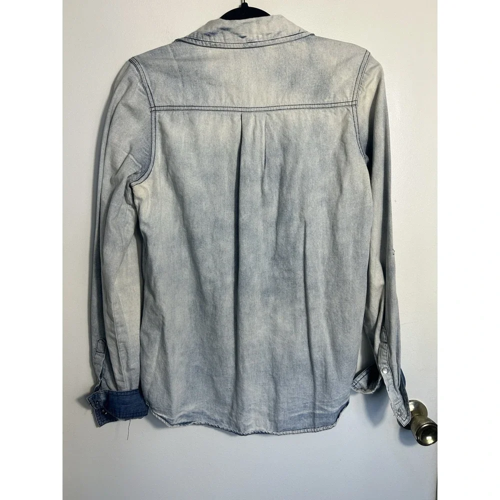 Vanity‎ Acid Wash Denim Western Snap Front Shirt Light Wash 100% Cotton Large - Picture 10 of 11